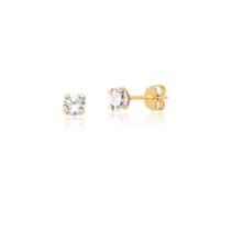 Brinco Ouro 10k Pedra Redonda 4mm Masculino / Feminino Ab16