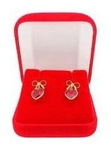 Brinco Ouro 18k 750 Laço Com Coração 6mm + Caixinha Pres