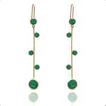 Brinco Ouro 18k 750 Modelo Gambet Zircônias Verdes Esmeralda