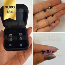 Brinco Ouro 18k 750 Pedra 2º Furo Feminino Adulto Par