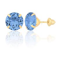 Brinco Ouro 18k 750 Pedra 7mm Solitário Antialérgico Azul