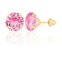 Brinco Ouro 18k 750 Pedra 7mm Solitário Antialérgico Rosa