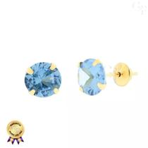 Brinco Ouro 18k 750 Pedra 8mm Solitário Antialérgico Azul