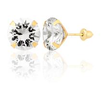 Brinco Ouro 18k 750 Pedra 8mm Solitário Antialérgico Branco