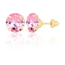 Brinco Ouro 18k 750 Pedra 8mm Solitário Antialérgico Rosa Brinco Ouro 18k 750 Pedra 8mm Solitário Antialérgico Rosa