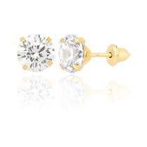 Brinco Ouro 18k 750 Pedra zircônia 6mm 2º Furo Branca