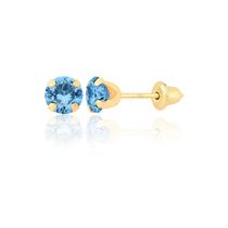 Brinco Ouro 18k 750 Pedrinha 4mm Infantil 2º Furo Feminino Azul