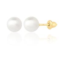 Brinco Ouro 18k 750 Pérola 5mm Feminino 2º Furo Adulto Par Brinco Ouro 18k 750 Pérola 5mm Feminino 2º Furo Adulto Par