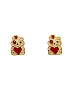 Brinco Ouro 18k 750 Urso Coração Infantil