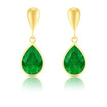 Brinco Ouro 18k 750 Zircônia Verde Esmeralda Gota Pendurado BR091ES Brinco Ouro 18k 750 Zircônia Verde Esmeralda Gota Pendurado BR091ES