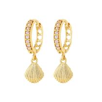 Brinco Ouro 18k Argola 9mm Trava Concha Do Mar Pendurada B373 Brinco Ouro 18k Argola 9mm Trava Concha Do Mar Pendurada B373