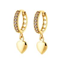 Brinco Ouro 18k Argola 9mm Trava Coração Pendurado B348 Brinco Ouro 18k Argola 9mm Trava Coração Pendurado B348