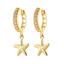 Brinco Ouro 18k Argola 9mm Trava Estrela Do Mar Pendurada B364