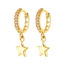 Brinco Ouro 18k Argola 9mm Trava Estrela Pendurada B349