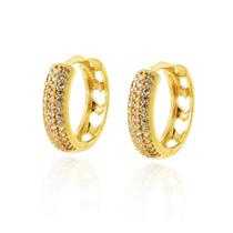 Brinco Ouro 18k Argola Argolinha Coração Vazado Tri Fio De Zircônias G4950