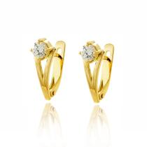 Brinco Ouro 18k Argola Argolinha Trava Com Zircônia Solitário Incolor G5199