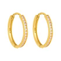 Brinco Ouro 18k Argola Argolinha Trava Com Zircônia V7352 Brinco Ouro 18k Argola Argolinha Trava Com Zircônia V7352