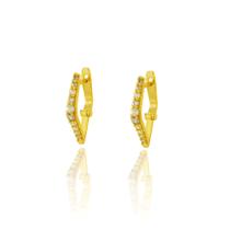 Brinco Ouro 18k Argola Argolinha Trava Pontuda Com Zircônia G5198 Brinco Ouro 18k Argola Argolinha Trava Pontuda Com Zircônia G5198