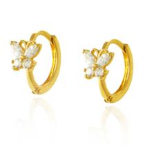 Brinco Ouro 18k Argola Borboleta Argolinha Trava Com Zircônia BR6685Z