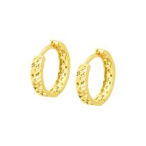 Brinco Ouro 18k Argola Diamantada Espelhada Vazada G4269