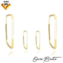 Brinco Ouro 18k Argola Feminina Quadrada Conjunto de Ouro Maciço