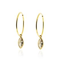 Brinco Ouro 18k Argola M C/ Pingente Pedra Navete Zircônia M-1601 / PG-040 750 Net Oz