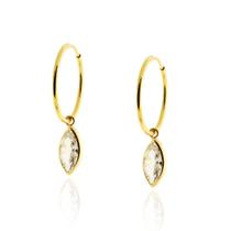 Brinco Ouro 18k Argola P C/pingente Navete Folha Zircônia M-1600 - PG-040 750 Net Oz Brinco Ouro 18k Argola P C/pingente Navete Folha Zircônia M-1600 - PG-040 750 Net Oz