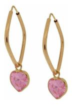 Brinco Ouro 18k Argola Quadrada Infantil + Pingente Coração