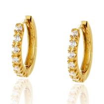 Brinco Ouro 18k Argola Trava Argolinha Espelhada Com Zircônias BR5881Z Brinco Ouro 18k Argola Trava Argolinha Espelhada Com Zircônias BR5881Z