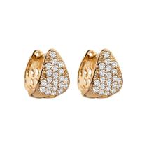 Brinco Ouro 18k Argola Triangular Em U Cravejada Zircônias Brinco Ouro 18k Argola Triangular Em U Cravejada Zircônias