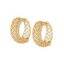 Brinco Ouro 18k Argola Vazada Com Trava Zircônia B940 Brinco Ouro 18k Argola Vazada Com Trava Zircônia B940