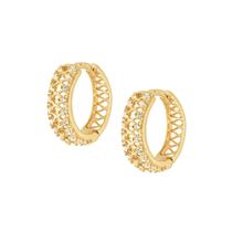 Brinco Ouro 18k Argola Vazada Com Trava Zircônias B925 Brinco Ouro 18k Argola Vazada Com Trava Zircônias B925