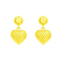 Brinco Ouro 18k Bola Coração Pendurado Trabalhado G3394