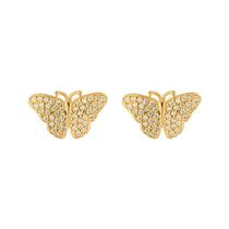 Brinco Ouro 18k Borboleta Branca Com Zircônias B497 Brinco Ouro 18k Borboleta Branca Com Zircônias B497