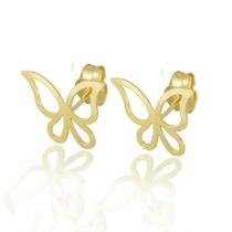 Brinco Ouro 18k Borboleta Vazada Símbolo Recomeço Espelhada BL-541
