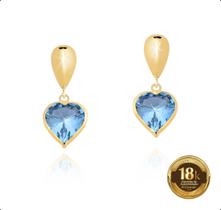 Brinco Ouro 18k Com Coração 7mm De Zircônia