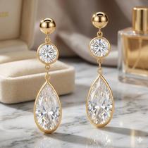 Brinco Ouro 18k Com Pedras Zircônias Brinco Ouro 18k Com Pedras Zircônias
