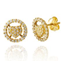 Brinco Ouro 18k Coração Chuveiro Zircônia Incolor BR90388Z