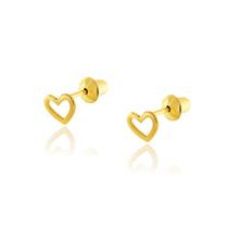 Brinco Ouro 18k Coração Vazado borda Laminada 1º ou Segundo BRLZ0004