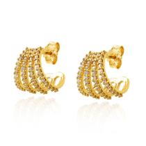 Brinco Ouro 18k Fios Grade Espelhado Com Zircônias G5189