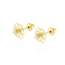 Brinco Ouro 18k Flor de Arcos com Pedra Zircônia RB-315