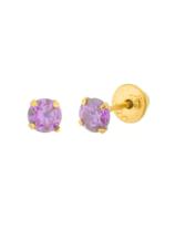 Brinco Ouro 18k Infantil 2 Furo Zirconia 4mm Lilás Roxo Brinco Ouro 18k Infantil 2 Furo Zirconia 4mm Lilás Roxo