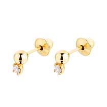 Brinco Ouro 18k Infantil Bola Com Zircônia