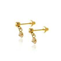 Brinco Ouro 18k Infantil Bola Com Zircônia Pendurada BL-167