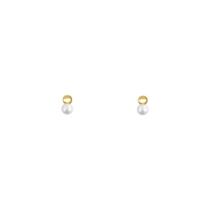 Brinco Ouro 18k Infantil Chapa e Pérola 5 mm