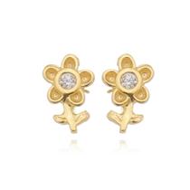 Brinco Ouro 18k Infantil Flor Pedra Diversas Cores Verde Pink Incolor B562