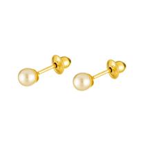 Brinco Ouro 18k Infantil Rococó Perola 3mm Brinco Ouro 18k Infantil Rococó Perola 3mm