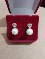 brinco ouro 18k pérolas shell 10mm c zirconia