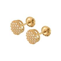 Brinco Ouro 18k Ponto De Luz Redondo Chuveiro Zircônias B152