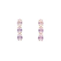 Brinco Ouro 18k Quartzo Rosa Pendente 20 mm